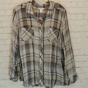 Metal studded plaid shirt